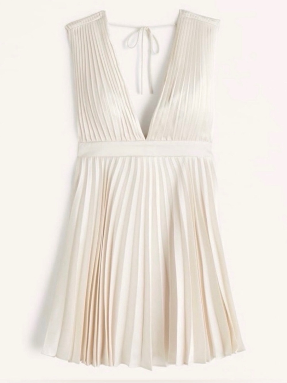 Ivory Plunge Pleated A-Line Dress